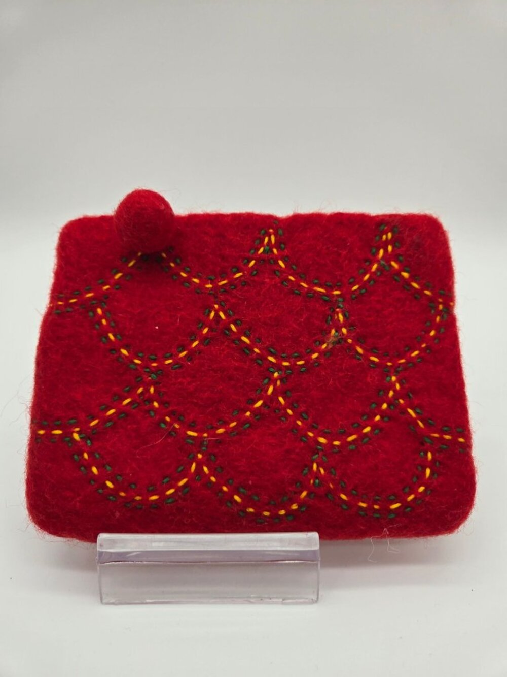 BNB 100% Wool Felted Red Coin Pouch Zip Clutch EUC